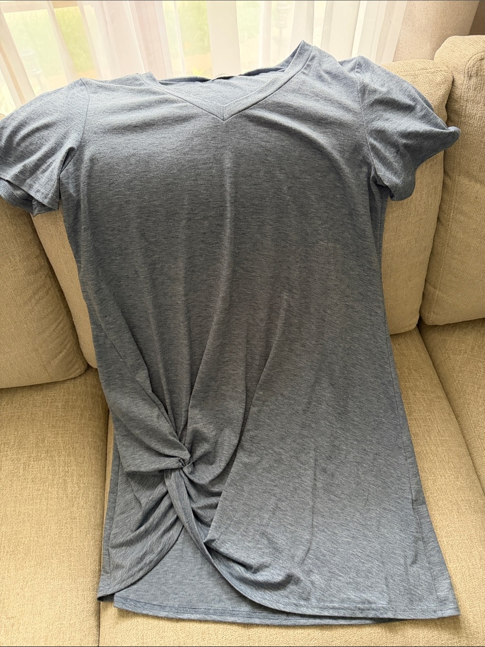 Women's Short-Sleeve V-Neck Twist Front Top - Heather Blue